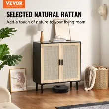 VEVOR Rattan Cabinet Storage with 2 Magnetic Doors and Adjustable Shelves Black