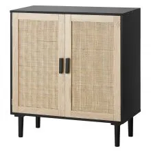 VEVOR Rattan Cabinet Storage with 2 Magnetic Doors and Adjustable Shelves Black
