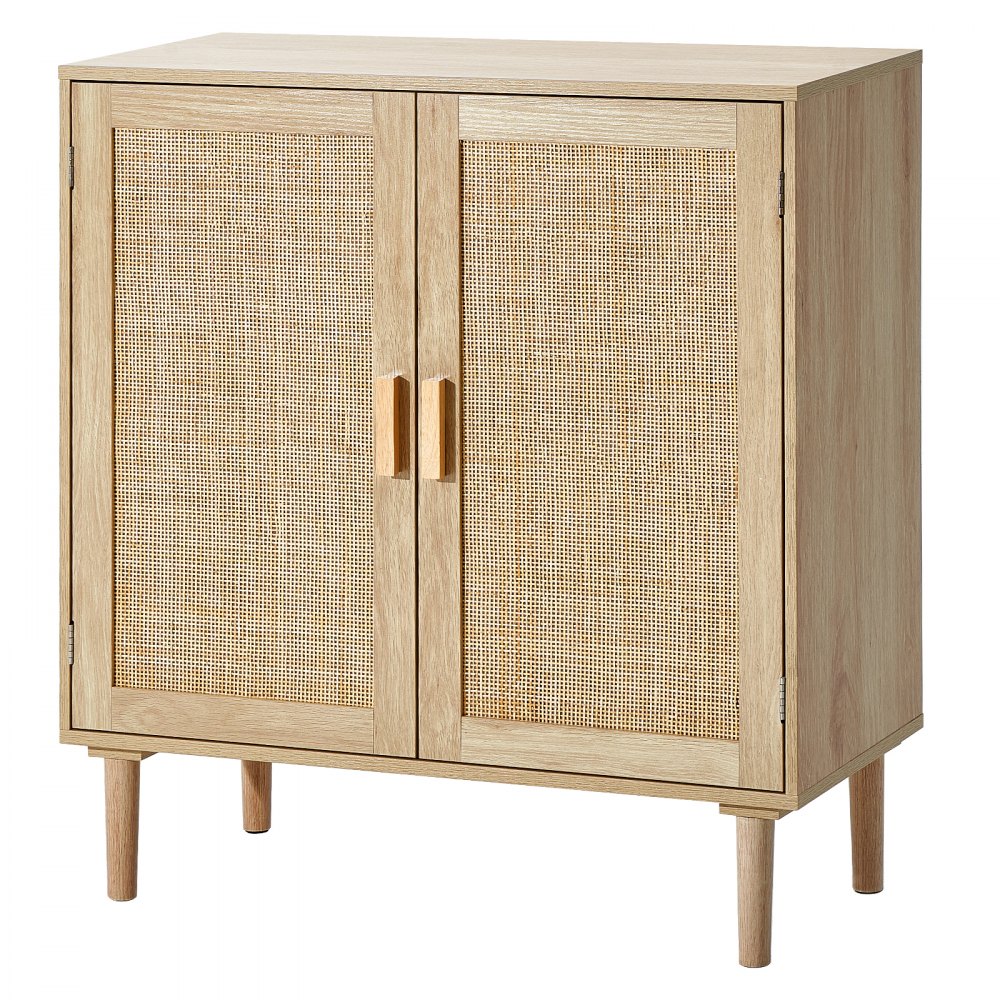 VEVOR Rattan Cabinet Storage with 2 Magnetic Doors & Adjustable Shelves Natural