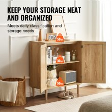 VEVOR Rattan Cabinet Storage with 2 Magnetic Doors & Adjustable Shelves Natural