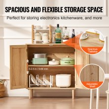 Rattan Cabinet Storage with 2 Magnetic Doors & Adjustable Shelves Natural