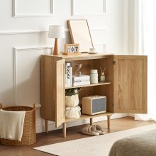 Rattan Cabinet Storage with 2 Magnetic Doors & Adjustable Shelves Natural