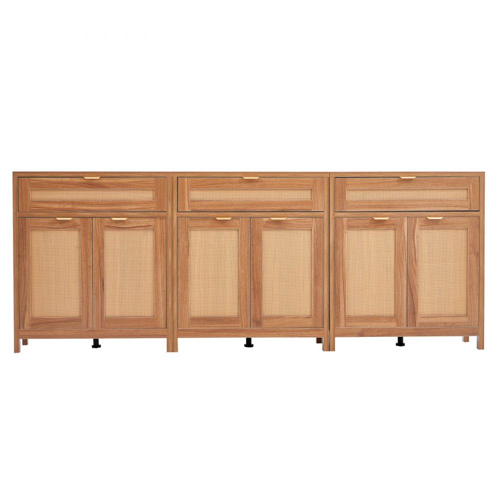 VEVOR Rattan Cabinet, Set of 3, Rattan Storage Cabinet with 6 Magnetic Doors and 3 Drawers, Sideboard Buffet Cabinet with Adjustable Shelves, for Hallway, Entryway, Living Room, or Kitchen, Natural
