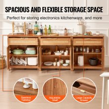 VEVOR Buffet Cabinet, Rattan Cabinet with Storage 90inch, Storage Cabinet with 6 Magnetic Doors and Adjustable Shelves Set of 3, Sideboard Buffet Cabinet for Hallway, Entryway, Living Room, or Kitchen, Natural