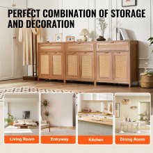 Rattan Cabinet with 6 Doors 3 Drawers Adjustable Shelves Set of 3 Natural