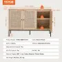 VEVOR Rattan Cabinet, Rattan Storage Cabinet with 3 Magnetic Doors and Adjustable Shelves, Sideboard Buffet Cabinet for Hallway, Entryway, Living Room, or Kitchen, Natural