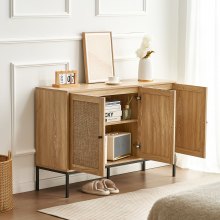 Rattan Cabinet Storage with 3 Magnetic Doors & Adjustable Shelves Natural