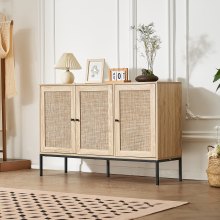 VEVOR Rattan Cabinet, Rattan Storage Cabinet 47inch with 3 Magnetic Doors and Adjustable Shelves, Sideboard Buffet Cabinet for Hallway, Entryway, Living Room, or Kitchen, Natural