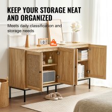 VEVOR Rattan Cabinet Storage with 4 Magnetic Doors & Adjustable Shelves Natural