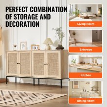 VEVOR Rattan Cabinet Storage with 4 Magnetic Doors & Adjustable Shelves Natural