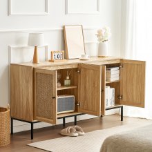 Rattan Cabinet Storage with 4 Magnetic Doors & Adjustable Shelves Natural