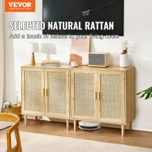 VEVOR Rattan Cabinet, Set of 2, Rattan Storage Cabinet with 4 Magnetic Doors and Adjustable Shelves, Sideboard Buffet Cabinet for Hallway, Entryway, Living Room, or Kitchen, Natural