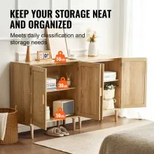 VEVOR Rattan Cabinet, Set of 2, Rattan Storage Cabinet with 4 Magnetic Doors and Adjustable Shelves, Sideboard Buffet Cabinet for Hallway, Entryway, Living Room, or Kitchen, Natural