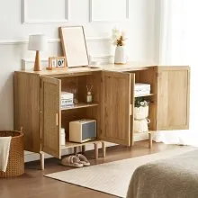 VEVOR Rattan Cabinet, Set of 2, Rattan Storage Cabinet with 4 Magnetic Doors and Adjustable Shelves, Sideboard Buffet Cabinet for Hallway, Entryway, Living Room, or Kitchen, Natural