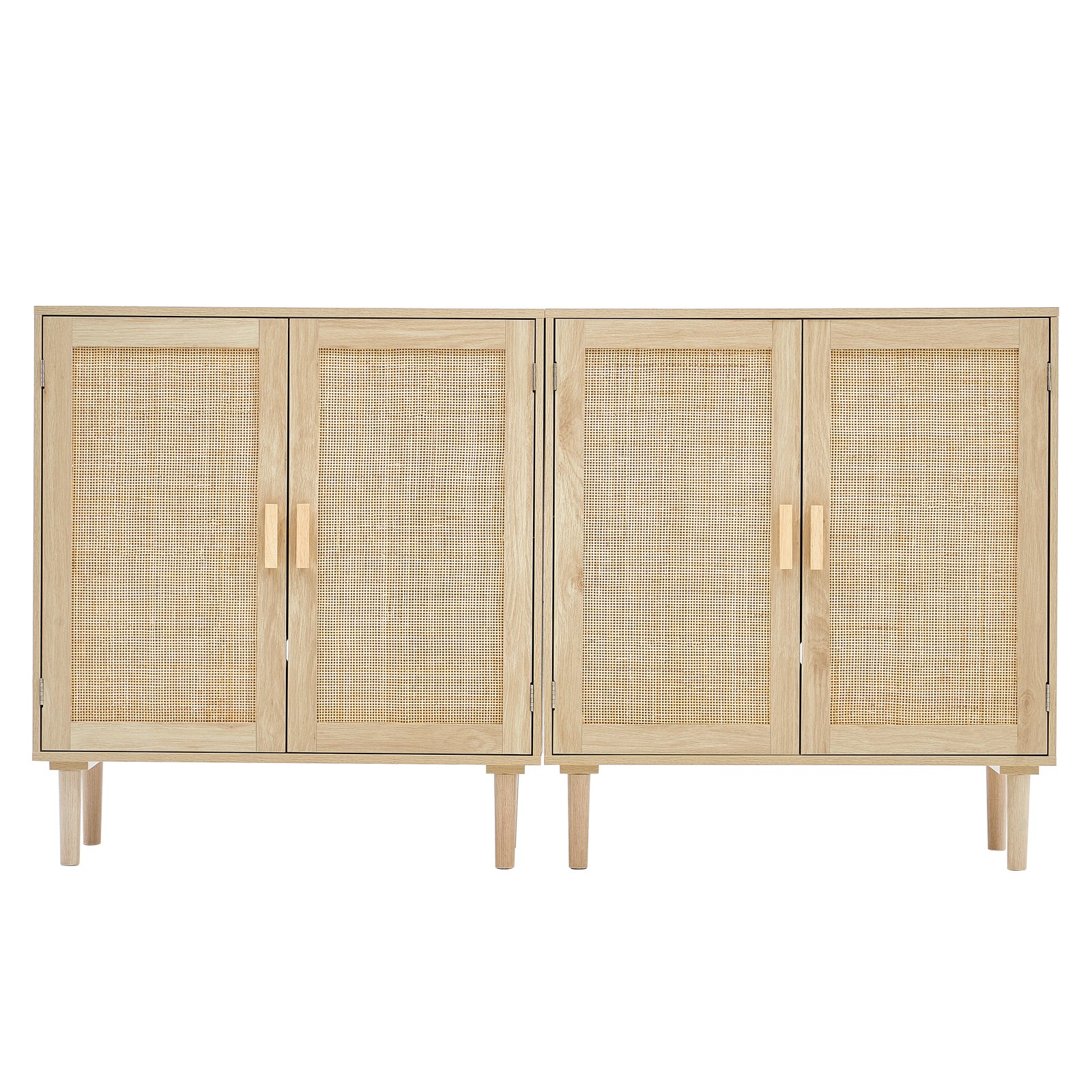 VEVOR Rattan Cabinet, Set of 2, Rattan Storage Cabinet with 4 Magnetic Doors and Adjustable Shelves, Sideboard Buffet Cabinet for Hallway, Entryway, Living Room, or Kitchen, Natural
