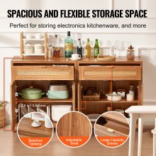 VEVOR Buffet Cabinet, Rattan Cabinet with Storage 63inch, Storage Cabinet with 4 Magnetic Doors and Adjustable Shelves Set of 2, Sideboard Buffet Cabinet for Hallway, Entryway, Living Room, or Kitchen, Natural