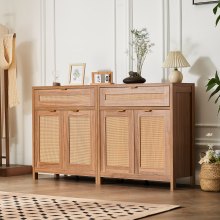 VEVOR Rattan Cabinet with 4 Doors 2 Drawers Adjustable Shelves Set of 2 Natural