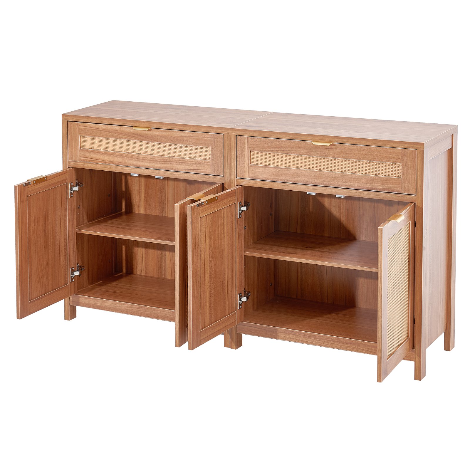 VEVOR Rattan Cabinet, Set of 2, Rattan Storage Cabinet with 4 Magnetic Doors and 2 Drawers, Sideboard Buffet Cabinet with Adjustable Shelves, for Hallway, Entryway, Living Room, or Kitchen, Natural