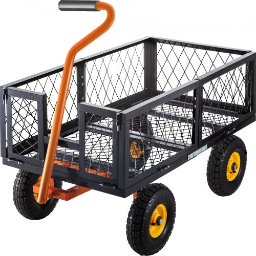 VEVOR Steel Garden Cart, 1000lbs Capacity Garden Utility Cart, 51'' L x 24'' W x 11'' H Steel Utility Wagon, Outdoor Lawn Wagon w/ Removable Sides, 10'' Pneumatic Tires, Adjustable Handle, Black