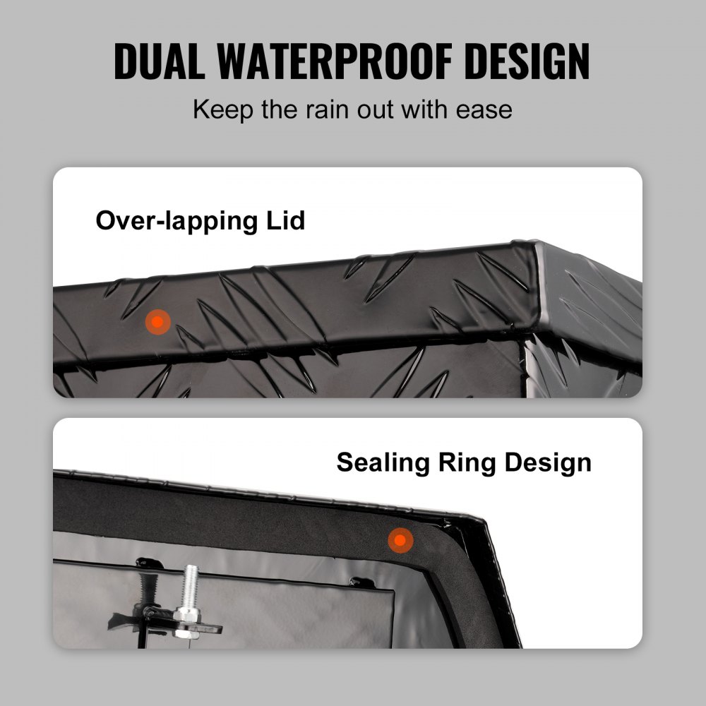 VEVOR Trailer Tongue Box, Aluminum Alloy Diamond Plate Tongue Box Tool Chest, Heavy Duty Trailer Box Storage with Lock and Keys, Utility Trailer Tongue Box for Pickup Truck, RV, Trailer, 99.1 x 41.9 x 30.5 cm