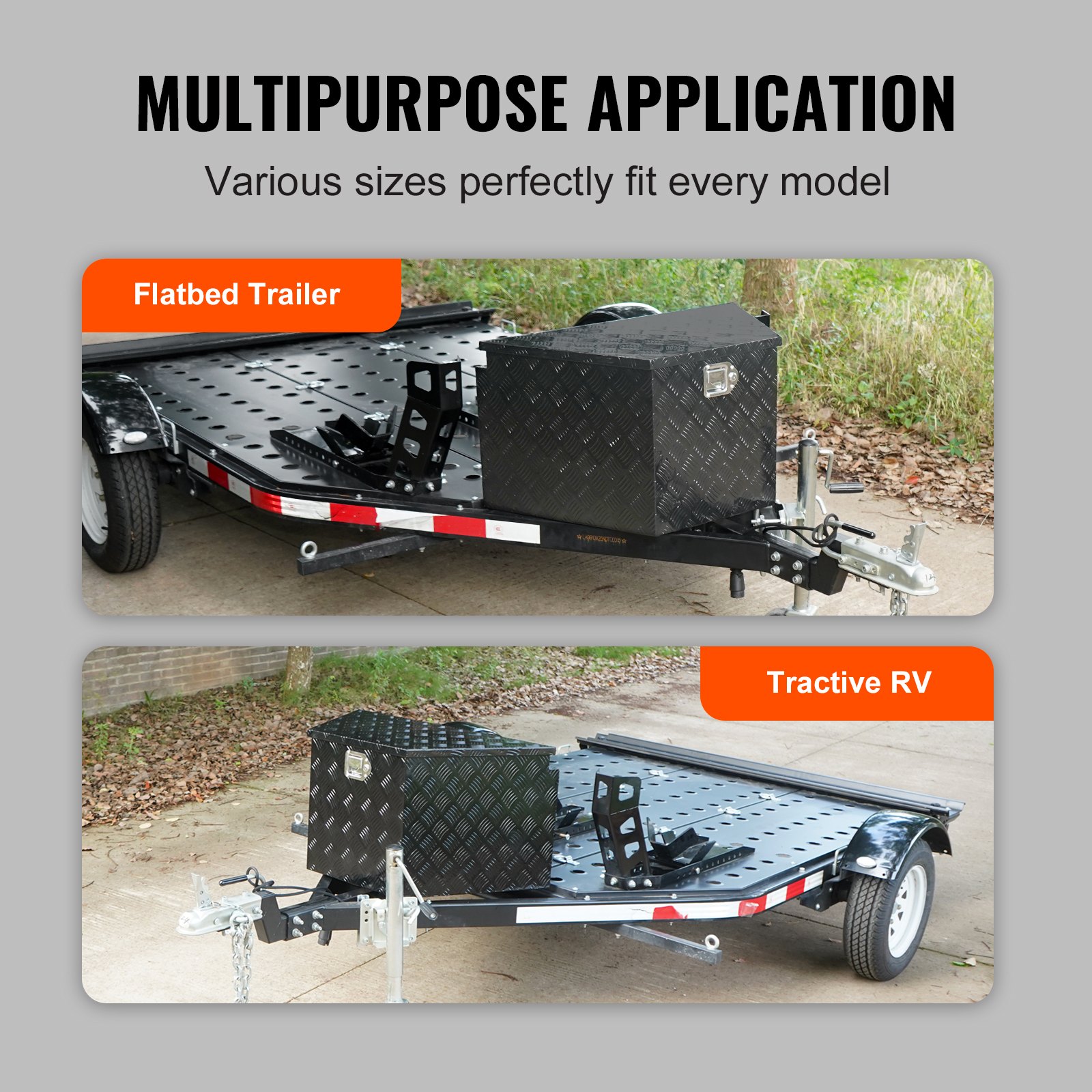 VEVOR Trailer Tongue Box, Aluminum Alloy Diamond Plate Tongue Box Tool Chest, Heavy Duty Trailer Box Storage with Lock and Keys, Utility Trailer Tongue Box for Pickup Truck, RV, Trailer, 99.1 x 41.9 x 30.5 cm