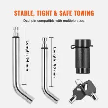 VEVOR Trailer Hitch Lock, 5/8-inch & 1/2-inch Diameter, Locking Receiver Pin with Two Keys, Weatherproof Anti-Theft Tow Lockable Pin with Dust, Mud & Gunk Protection, Fits for Truck, Boat, Bike, Car
