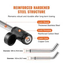 VEVOR Trailer Hitch Lock, 5/8-inch & 1/2-inch Diameter, Locking Receiver Pin with Two Keys, Weatherproof Anti-Theft Tow Lockable Pin with Dust, Mud & Gunk Protection, Fits for Truck, Boat, Bike, Car