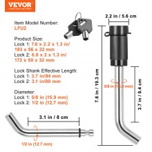 VEVOR Trailer Hitch Lock, 5/8-inch & 1/2-inch Diameter, Locking Receiver Pin with Two Keys, Weatherproof Anti-Theft Tow Lockable Pin with Dust, Mud & Gunk Protection, Fits for Truck, Boat, Bike, Car