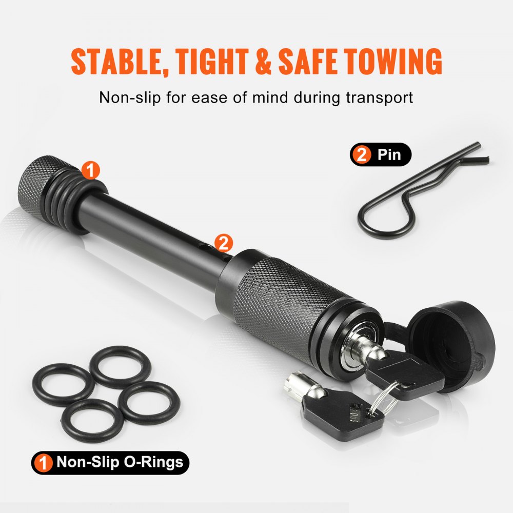 VEVOR Trailer Hitch Lock, 5/8-inch Diameter, Locking Receiver Pin with 2 Keys and 4 O-Rings, Weatherproof Anti-Theft Tow Lockable Pin with Dust, Mud & Gunk Protection, Fits for Truck, Boat, Bike, Car