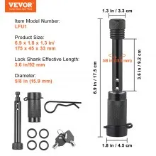 VEVOR Trailer Hitch Lock, 5/8-inch Diameter, Locking Receiver Pin with 2 Keys and 4 O-Rings, Weatherproof Anti-Theft Tow Lockable Pin with Dust, Mud & Gunk Protection, Fits for Truck, Boat, Bike, Car