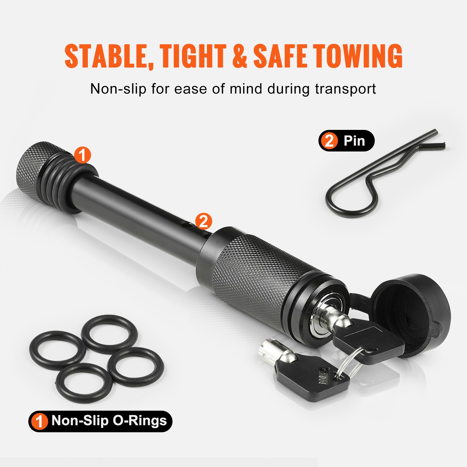 VEVOR Trailer Hitch Lock, 5/8-inch Diameter, Locking Receiver Pin with 2 Keys and 4 O-Rings, Weatherproof Anti-Theft Tow Lockable Pin with Dust, Mud & Gunk Protection, Fits for Truck, Boat, Bike, Car
