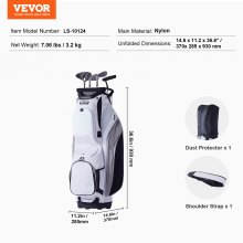 VEVOR 36" Golf Cart Bag 14-veis Organizer Divider Topp 13 Lommer Hvit Nylon