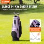 VEVOR Golf Cart Bag with 14 Way Organizer Divider Top, 36” Multiple Pockets Premium Cart Bag, Durable Golf Bags with Handles & Dust Cover & Detachable Strap for Men & Women, Black Purple