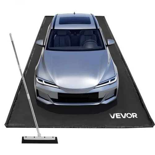 VEVOR Containment Mat, 7 ft 9 in x 18 ft, Non-Slip PVC Garage Floor Mat with a Cleaning Squeegee, Heavy Duty Durable Waterproof Containment Protection from Snow, Rain and Mud for Cars Parking, Black