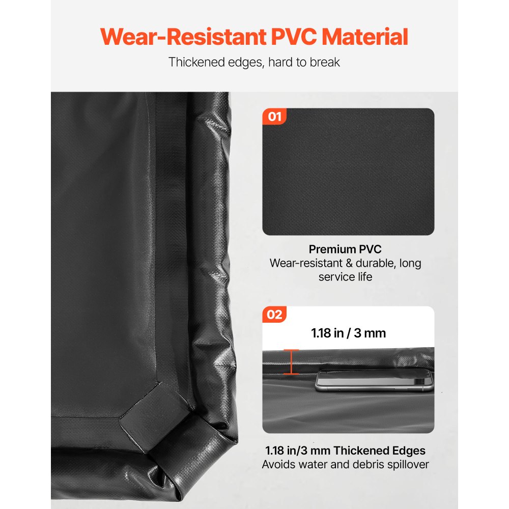 VEVOR Containment Mat, 7 ft 9 in x 18 ft, Non-Slip PVC Garage Floor Mat with a Cleaning Squeegee, Heavy Duty Durable Waterproof Containment Protection from Snow, Rain and Mud for Cars Parking, Black