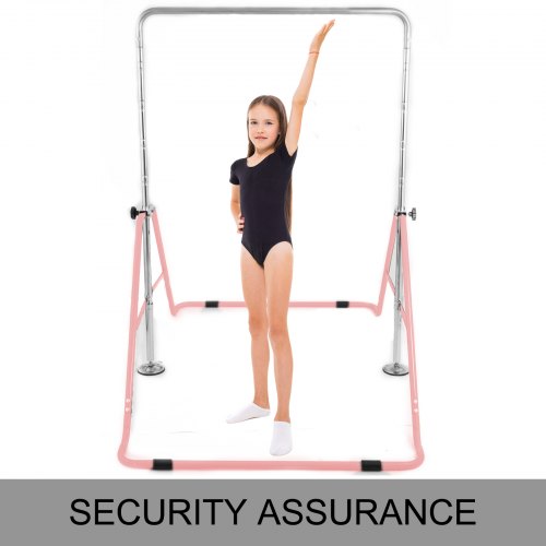HOMCOM Kids Gymnastics Bar - Adjustable Height Folding Horizontal Training Bar For Ages 3-8 (Pink, Steel)