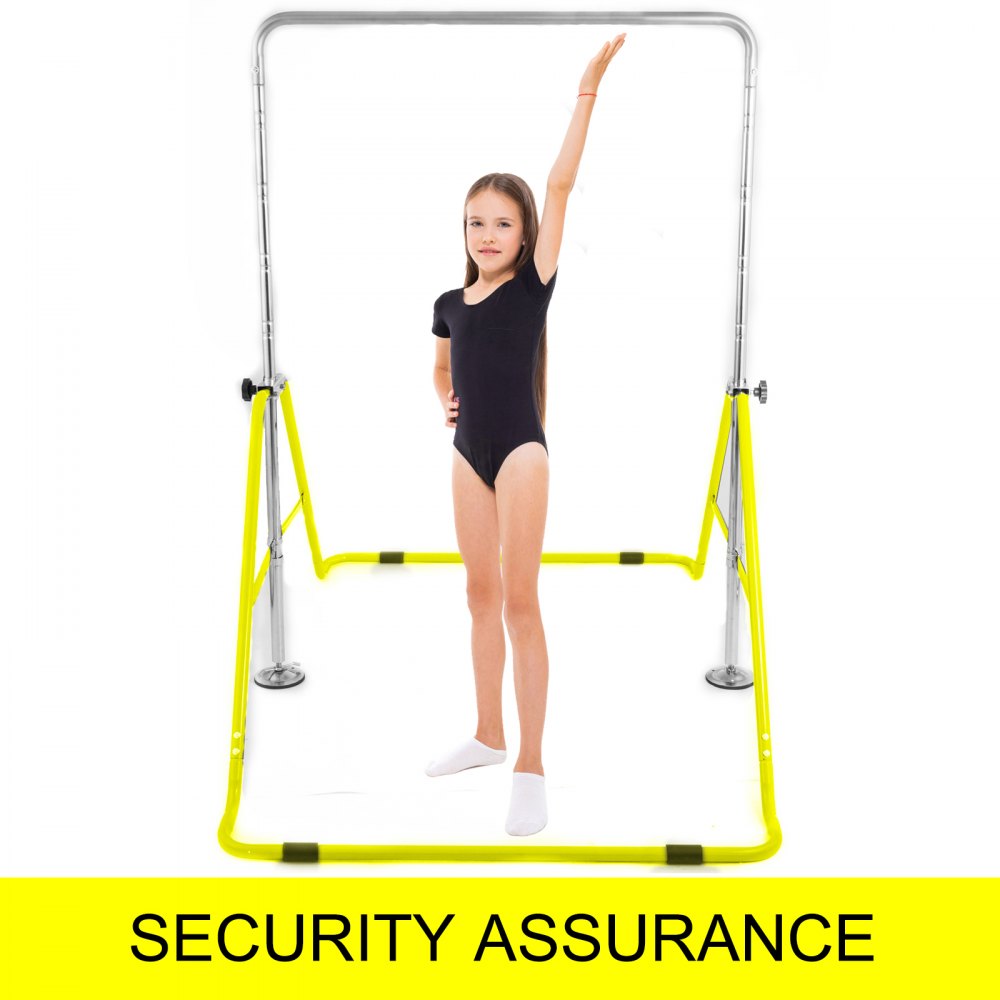 VEVOR Gymnastics Bar ?Yellow Gymnastics Bars, Kids Kip Training Bars for Home, Folding Horizontal Bars with Adjustable Height, Practice Bar Gymnastic for Kid, Child, Girls, Boys at Home