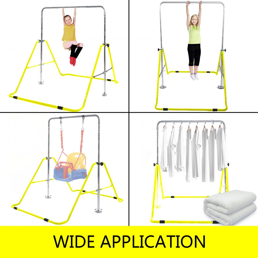 VEVOR Gymnastics Bar ?Yellow Gymnastics Bars, Kids Kip Training Bars for Home, Folding Horizontal Bars with Adjustable Height, Practice Bar Gymnastic for Kid, Child, Girls, Boys at Home