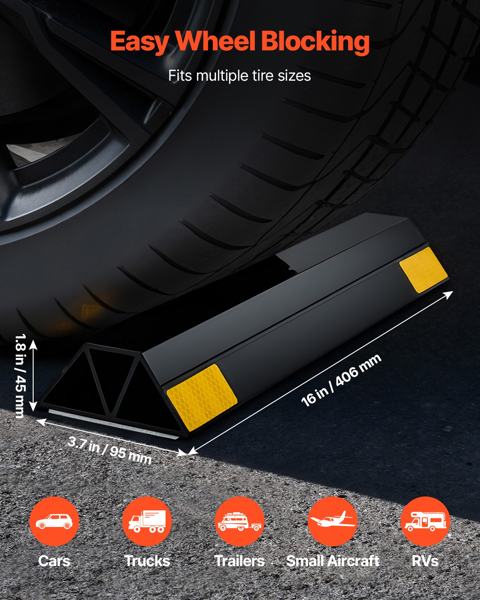 VEVOR Parking Stopper, 406 mm 2 Pcs Heavy Duty Parking Aid for Garage, PP Curb Garage Floor Stopper with Reflective Strips, Vehicles Gadgets for Cars Vans Trucks Tire Wheel Guide Block Stops Bumpers