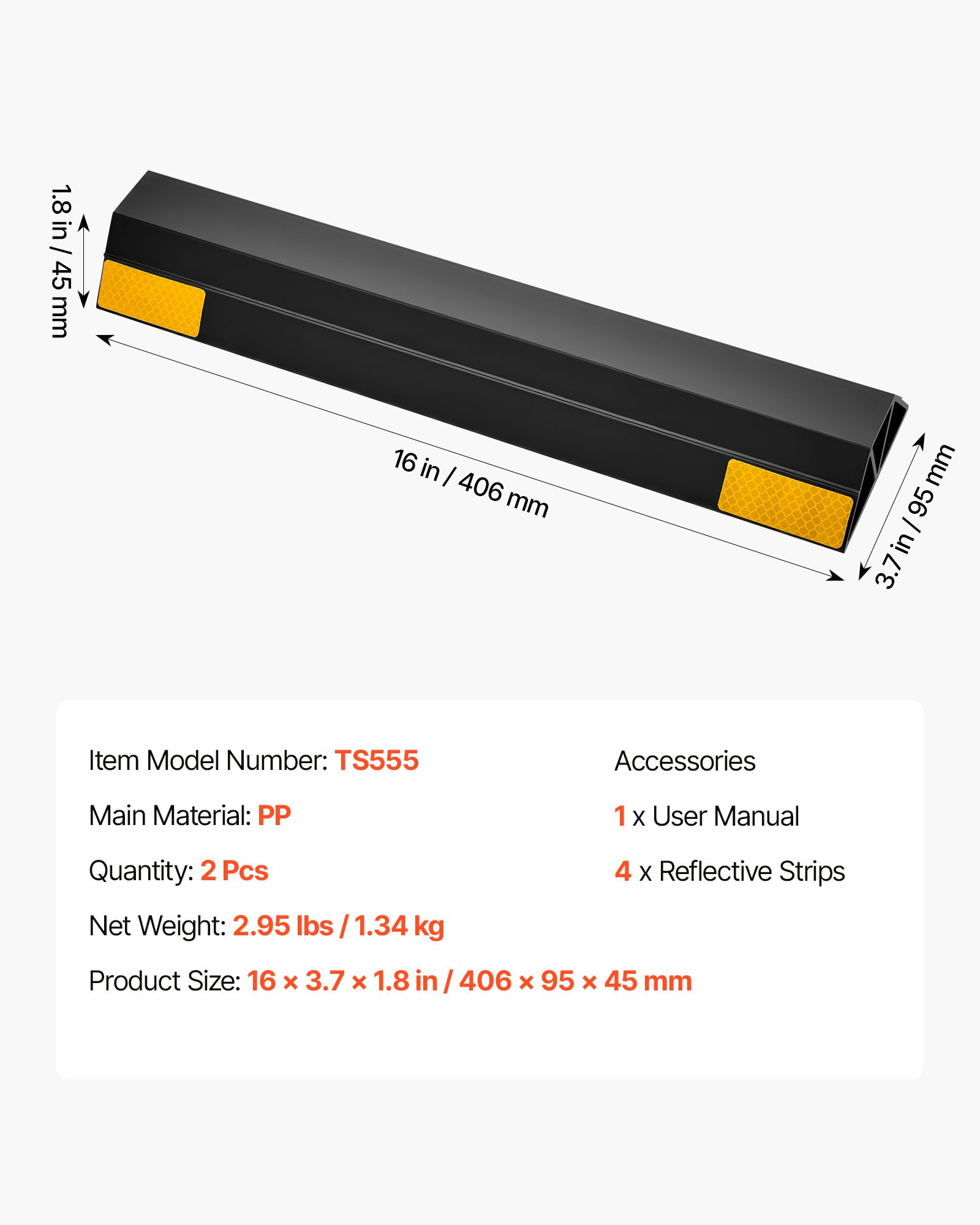 VEVOR Parking Stopper, 406 mm 2 Pcs Heavy Duty Parking Aid for Garage, PP Curb Garage Floor Stopper with Reflective Strips, Vehicles Gadgets for Cars Vans Trucks Tire Wheel Guide Block Stops Bumpers