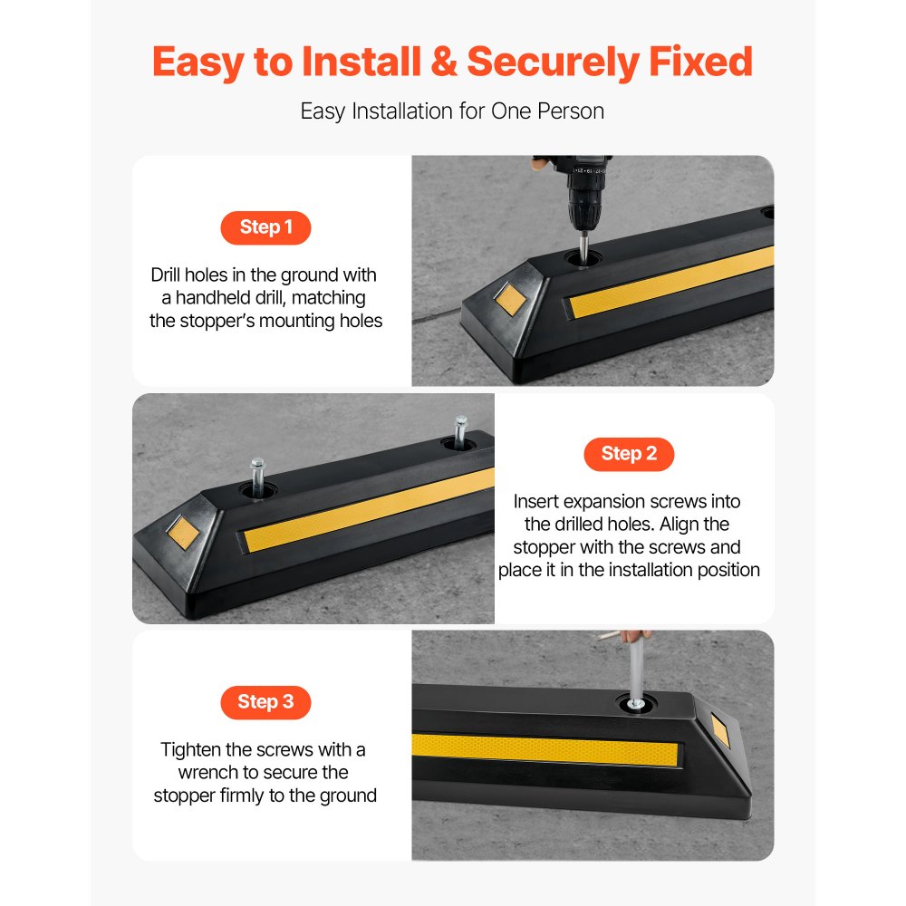 VEVOR Parking Stopper, 548 mm 2 Pcs Heavy Duty Parking Aid for Garage, Rubber Curb Garage Floor Stopper with Reflective Strips, Aid Gadgets for Cars Vans Trucks Tire Wheel Guide Block Stops Bumpers