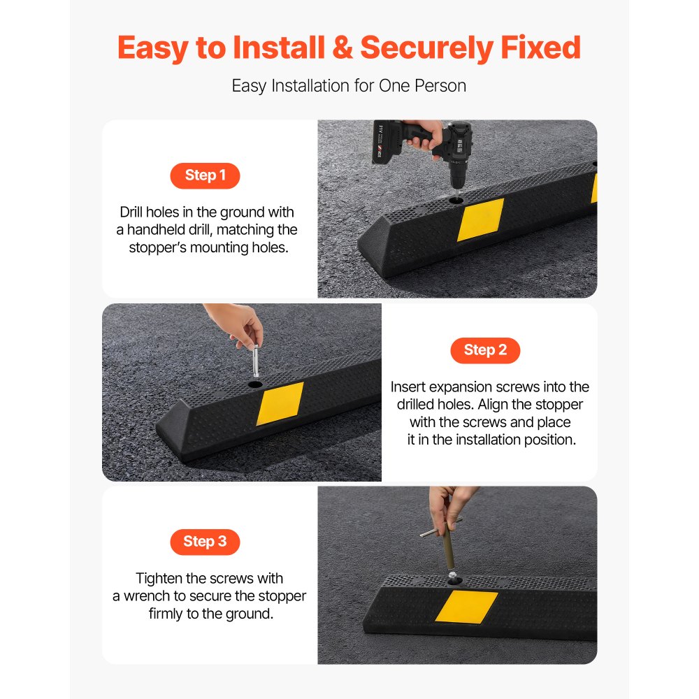 VEVOR Parking Stopper, 1840 mm Heavy Duty Parking Aid for Garage, Rubber Curb Garage Floor Stopper with Reflective Strips, Vehicles Gadgets for Cars Vans Trucks Tire Wheel Guide Block Stops Bumpers
