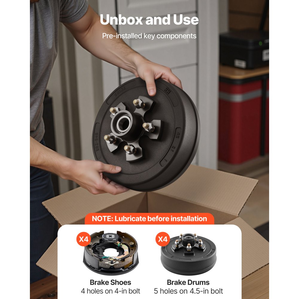 VEVOR Electric Trailer Brake Assembly, 10 x 2-1/4 Inch, 2 Pairs Self-Adjusting Electric Brakes Kit for 3500 lbs Trailer Axle, Backing Plates for Braking System Part Replacement, Fit for Trailers, RVs