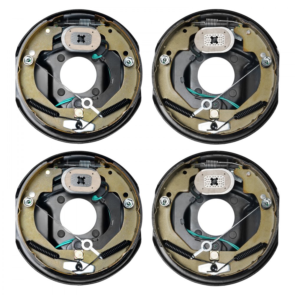 VEVOR Ensemble de freins électriques de remorque, 10" x 2-1/4", 2 paires de freins électriques auto-ajustables pour essieu de 3 500 lb, montage à 4 trous, plaques de support pour le remplacement de pièces du système de freinage (2 à droite + 2 à gauche)