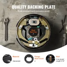 VEVOR Electric Trailer Brake Assembly, 10" x 2.25", 1 Pair Self-Adjusting Electric Brakes Kit for 3500 lbs Axle, 4-Hole Mounting, Backing Plates for Brake System Part Replacement (1 Right + 1 Left)