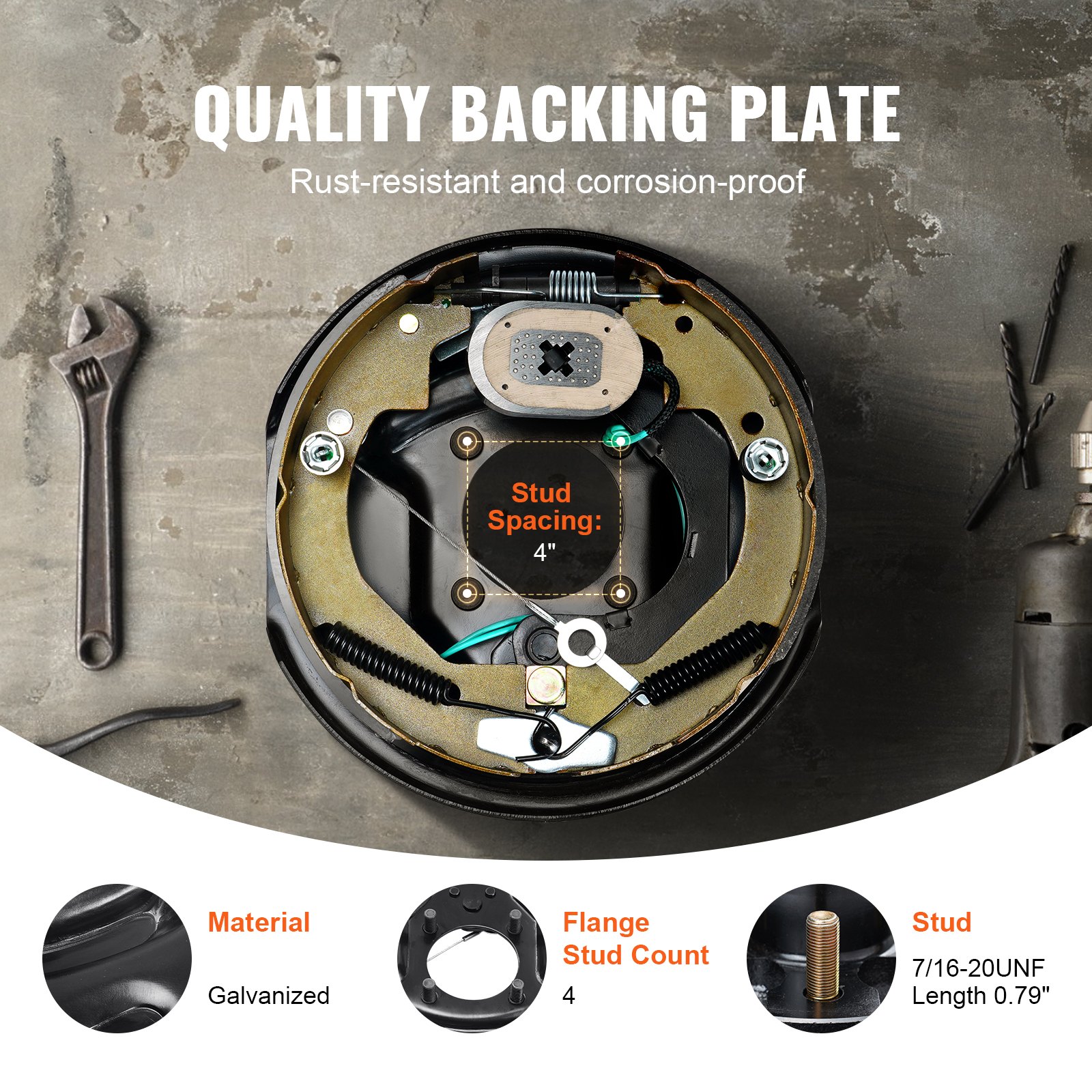 VEVOR Electric Trailer Brake Assembly, 10" x 2-1/4", 1 Pair Self-Adjusting Electric Brakes Kit for 3500 lbs Axle, 4-Hole Mounting, Backing Plates for Brake System Part Replacement (1 Right + 1 Left)