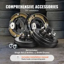 VEVOR Trailer Hub Drum Kits 8 on 6.5" B.C. with 12" x 2" Electric Brakes, Self-Adjusting Trailer Brake Assembly for 7000 lbs Axle, 5-Hole Mounting, Backing Plates for Brake System Part Replacement