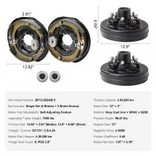 VEVOR Trailer Hub Drum Kits 8 on 6.5" B.C. with 12" x 2" Electric Brakes, Self-Adjusting Trailer Brake Assembly for 7000 lbs Axle, 5-Hole Mounting, Backing Plates for Brake System Part Replacement