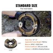 VEVOR Electric Trailer Brake Assembly, 12" x 2", 1 Pair Self-Adjusting Electric Brakes Kit for 7000 lbs Axle, 5-Hole Mounting, Backing Plates for Braking System Part Replacement (1 Right + 1 Left)