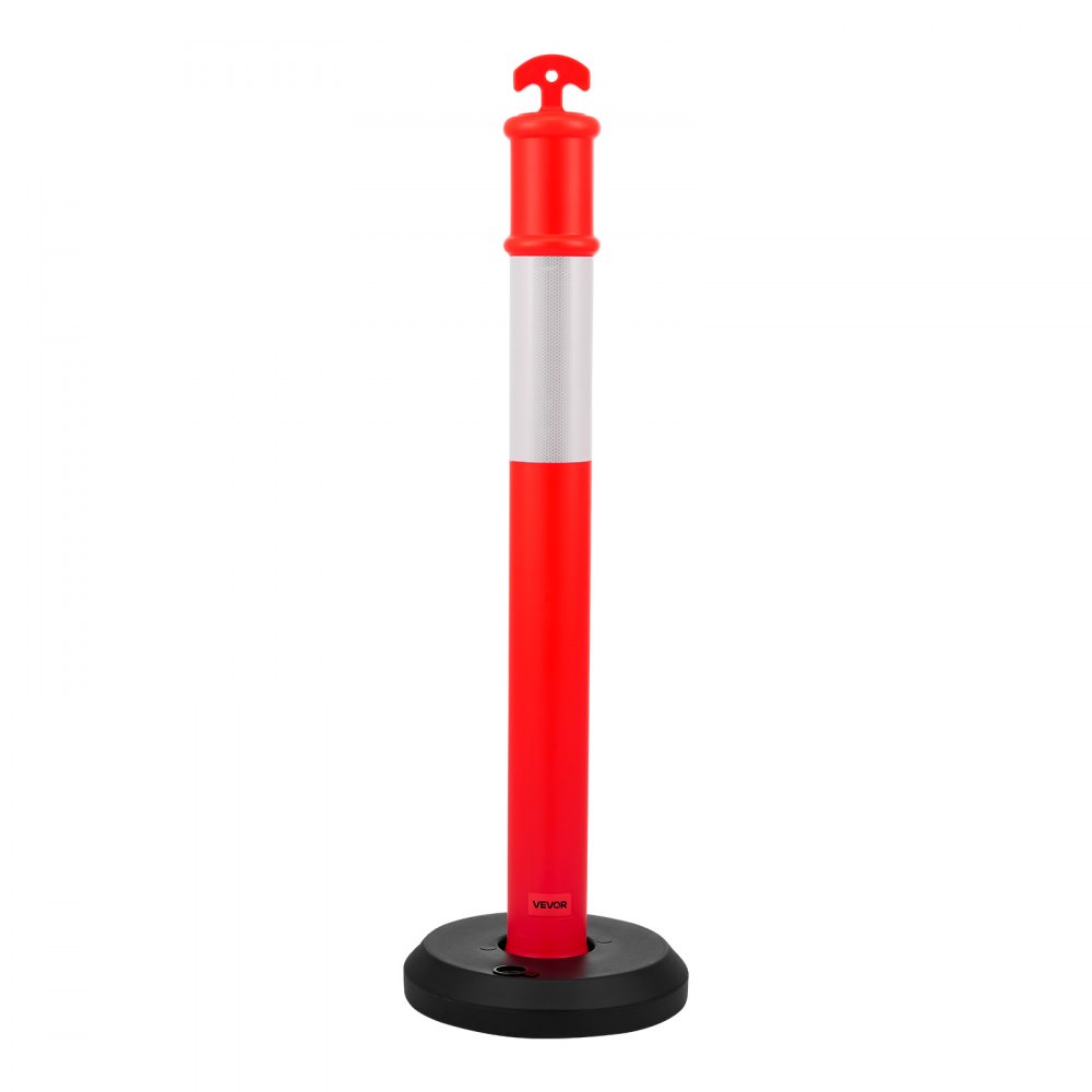 VEVOR - Paquete de 6 postes de señalización vial, conos de seguridad vial de 122 cm con base rellenable y tiras reflectantes, resistentes para obras de construcción, estacionamientos y control de multitudes, color rojo